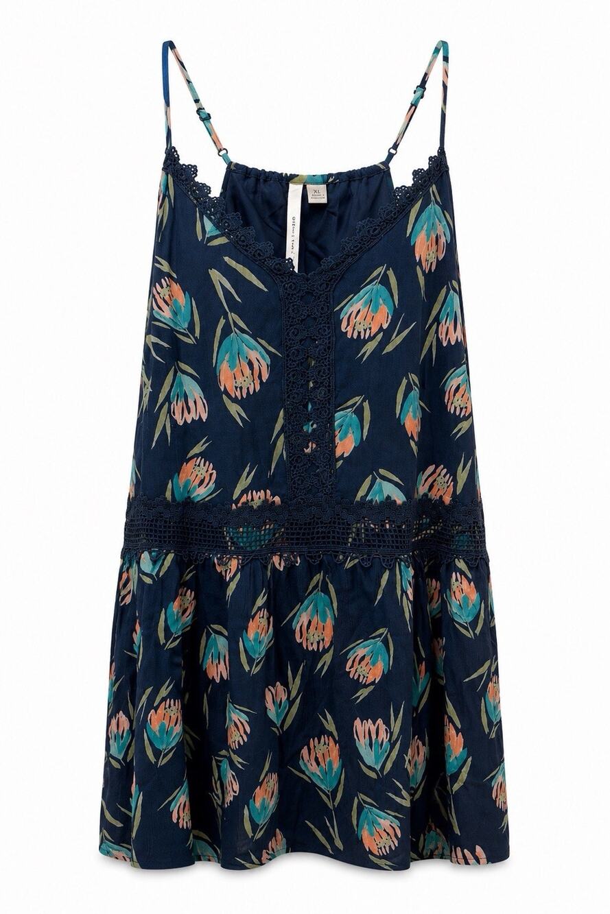 EUC Women’s XL Short Tunic Dress LC Lauren Conrad Drop Waist Crochet Trim Floral
